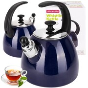 Czajnik imbryk emaliowany ze zdejmowanym gwizdkiem 2.5L granat indukcja na gaz KAMILLE KM-1040D