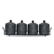 Zestaw 4 pojemników na przyprawy ze stojakiem Geometry Black MAESTRO MR-20003-04CS