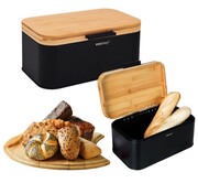 Chlebak stalowy z pokrywą bambusową KINGHOFF KH-1735