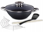 Wok patelnia żeliwna z powłoką marmurkową 28cm + akcesoria KAMILLE KM-4806MR