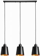 Lampa wisząca potrójna listwa czarna stożek czarno złoty