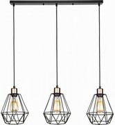 Lampa wisząca loft DIAMENT listwa potrójna czarna rose gold