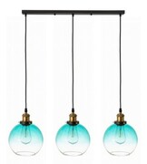 Lampa wisząca na listwie potrójna KULA szklana niebieska
