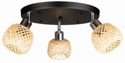 Lampa sufitowa czarny plafon potrójny klosz bambusowy