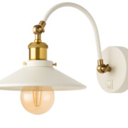 Kinkiet metalowy Retro na łuku biało złoty płaski z włącznikiem