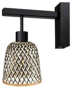 Kinkiet ścienny metalowy czarny abażur bambus PHU15E