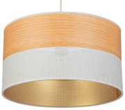 Lampa wisząca jasny dąb fornir biała abażur złoty środek