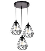 Lampa wisząca loft DIAMENT potrójna na plafonie czarna