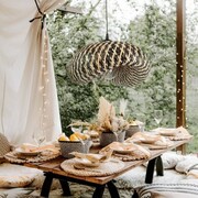 Lampa wisząca dwukolorowa duża BOHO bambusowa plecionka NUSA 50 cm