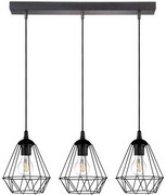Lampa wisząca loft DIAMENT listwa potrójna czarna