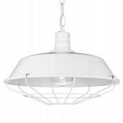 Duża industrialna lampa wisząca z łańcuchem i kratką biała