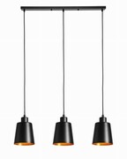 Lampa wisząca potrójna listwa czarna stożek czarno złoty