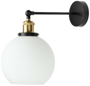 Kinkiet szklana mleczna kula złota oprawa 20cm