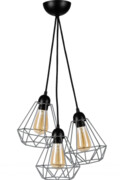 Lampa wisząca potrójna klosz diament TRIO druciana szary