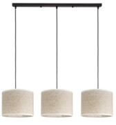 Lampa potrójna listwa czarna abażur len naturalny