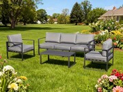 Zestaw mebli ogrodowych (2 x fotel, duża sofa + stolik) MOSTRARE szare aluminium