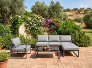 Zestaw Mebli Ogrodowych (Duża 3os. sofa, fotel, pufa i stolik) MOSTRARE szary, aluminium