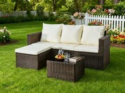 Narożnik ogrodowy (3-osobowa sofa, pufa, stolik) OTTIMO brązowy + pokrowiec GRATIS