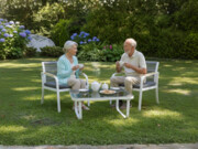 Mały zestaw balkonowy 2 fotele stolik aluminium komplet kawowy