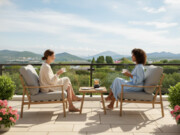 Meble balkonowe SERANO – aluminiowy zestaw ogrodowy: 2 fotele + stolik