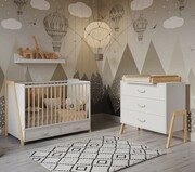 Zestaw mebli dziecięcych Luna BOHO 2w1: Łóżeczko z funkcją biurka + Komoda z przewijakiem