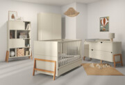 Zestaw mebli LOTTA Latte BABY - Szafa, regał, duża komoda, łóżeczko 140x70