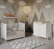 Zestaw mebli dziecięcych Luna Skandi – łóżeczko 2w1 z funkcją biurka + komoda z przewijakiem – biały