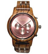 Damski zegarek drewniany Niwatch CHRONO RÓŻOWY - ZEBRAWOOD