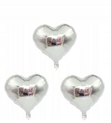 BALON foliowy srebrny serca serduszka 3szt 25 cm