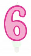 Świeczka urodzinowa 6 różowa na tort urodziny