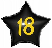 Balon foliowy czarny gwiazda na 18 urodziny osiemnastka złoty nadruk 43 cm