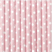 Słomki BIO papierowe różowe białe kropeczki 12 szt
