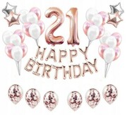 ZESTAW BALONY URODZINY 21 dwudzieste pie ROSE GOLD