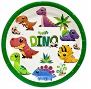 12 kompletów po 6szt ( 2,15zł netto / 2,65 brutto -1 kpl 6szt.)TALERZYKI papierowe 18 cm na urodziny z dinozaurami DINOZAURY zestaw 6 szt