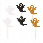 Topper toper halloween biały czarny złoty duchy brokatowe zestaw 6 szt.