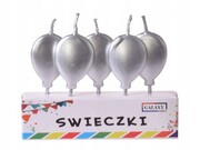 Świeczki kształt balona srebrne urodzinowe 5 szt.