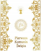 Bieżnik komunijny na stół biało złoty IHS 35cmx5m