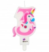Świeczka 3 urodzinowa UNICORN jednorożec różowa