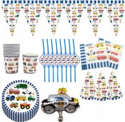 Zestaw auta kubki talerzyki samochody pojazdy