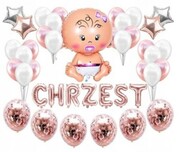 ZESTAW balonów na chrzest konfetti rose gold 42szt