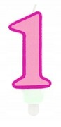 Świeczka urodzinowa 1 różowa na tort urodziny