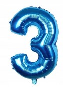BALON foliowy cyfra trzy 3 niebieski urodziny 40cm