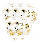 Balony lateksowe przezroczyste ze złotym konfetti złote gwiazdki 5 szt 30cm