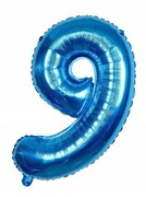 BALON foliowy cyfra dziewięć 9 niebieski urodziny