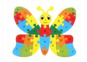 Drewniane puzzle litery cyfry 3D układanka motyl