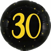 Balon foliowy czarny okrągły na 30 urodziny trzydziestka złoty nadruk 43 cm