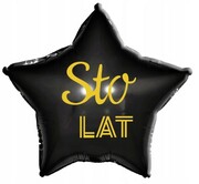 Balon urodzinowy foliowy czarny gwiazda urodziny STO LAT złoty nadruk 43 cm