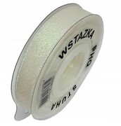 Wstążka tasiemka biała opalizująca 2,5 cm x22,5m dekoracje DIY brokatowa