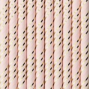 ECO Słomki papierowe różowe w złote paski 10 szt