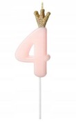 Świeczka różowa cyfra 4 cztery urodziny korona